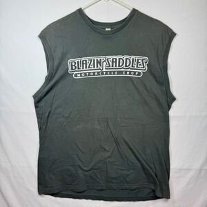Blazin Saddles Motorcycle Shop Sleeveless‎ T-Shirt Graphic Tee Sz XL